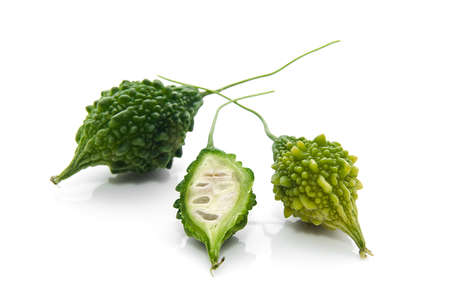 Bitter melon isolated on white backgroundの写真素材