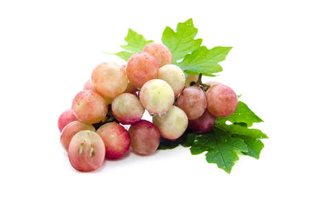Grape cluster with leaves isolated on a white backgroundの写真素材