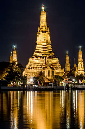 wat arun at night, Chao Phraya Riverside.の写真素材