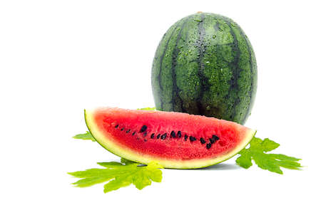 Ripe sweet watermelon isolated on white backgroundの写真素材