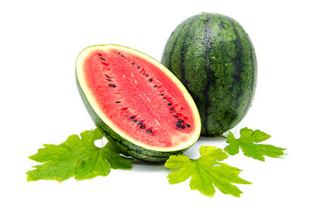 Ripe sweet watermelon isolated on white backgroundの写真素材