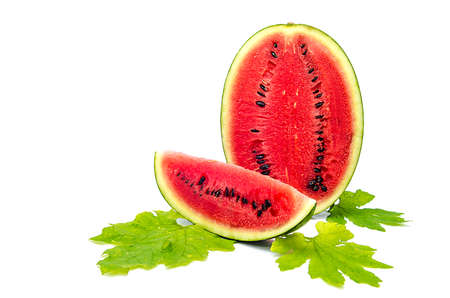 Ripe sweet watermelon isolated on white backgroundの写真素材