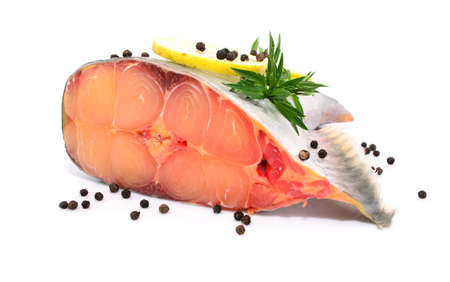 prepared pangasius fish fillet pieces and spicesの写真素材