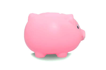pink piggy bank isolated on white backgroundの写真素材
