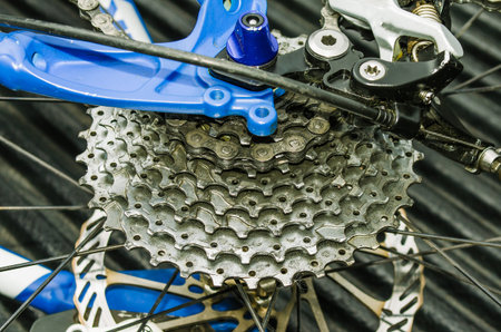 Rear mountain bike cassette on the wheel with chain