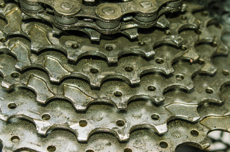 Rear mountain bike cassette on the wheel with chain