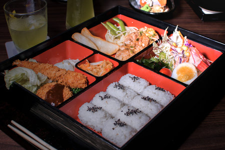 japanese cuisine. lunch box set on the backgroundの写真素材