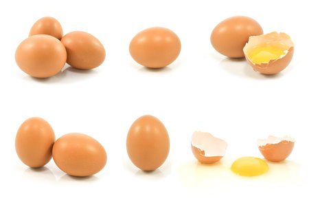 Brown chicken eggs isolated on white background with clipping path