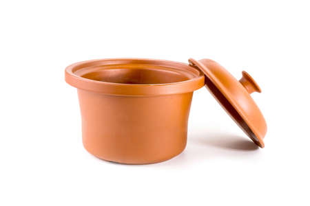 clay pot isolated on white backgroundの写真素材