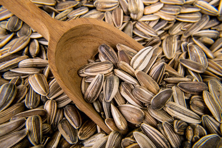 sunflower seed in a wooden spoons