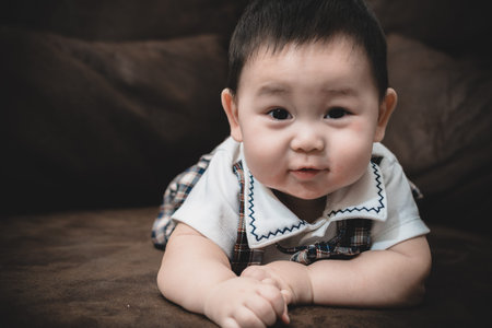 Portrait of cute baby, baby is a cute asian childの写真素材