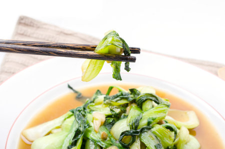 hinese Bok Choy Green Vegetables Stir Fry with Garlic and Soy Sauce Dishの写真素材