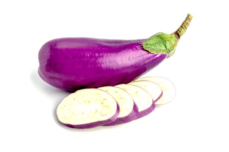 Aubergine (eggplant)  on white background.の写真素材