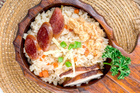 Fried Rice and Chinese Sausage, Thai food.の写真素材