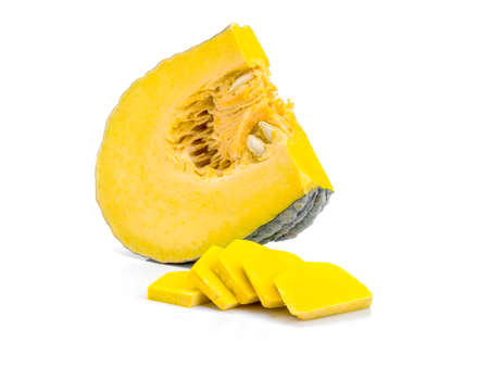 Australian pumpkin cut slices on white background.の写真素材