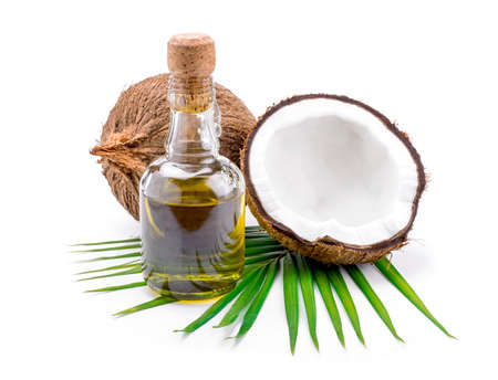 Coconut oil for alternative therapy on white backgroung.