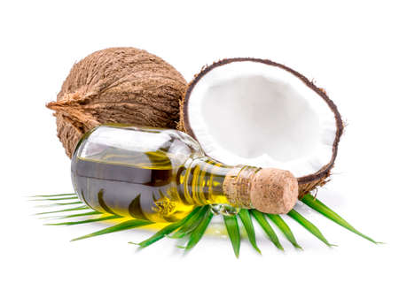 Coconut oil for alternative therapy on white backgroung.の写真素材