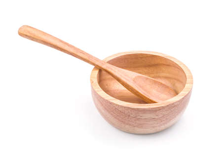 wooden bowl on white backgroundの写真素材