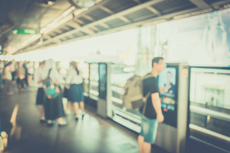 Blur image of BTS Station in Bangkok Thailand. Vintage Style.