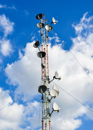 communication antenna tower with blue sky.の写真素材