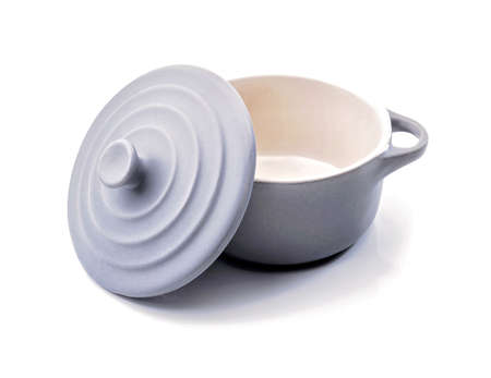 Grey  pot ceramic on white background.の写真素材
