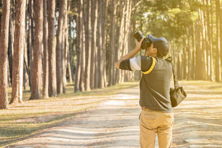 Nature photographer taking photos in the jungleの写真素材
