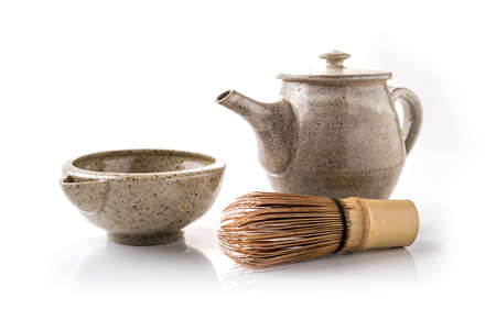 Green tea matcha set on the white background, Japanese styleの写真素材