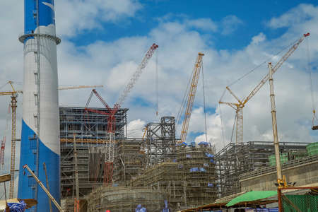 Mae Moh coal power plant in Lampang, Thailand, chimney in thermal electric generator industry plantのeditorial素材