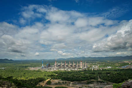 Mae Moh coal power plant in Lampang, Thailand, chimney in thermal electric generator industry plantの写真素材