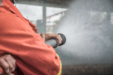 Firefighters rehearse fire fighting plans at LPG storage facilities. Thailand.の写真素材