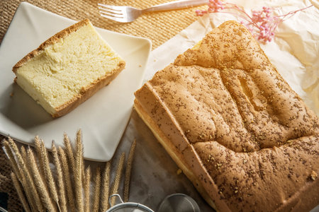 butter cake with props surrounded, selective focus