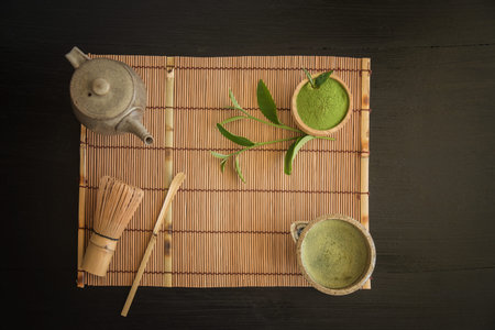 Matcha. Organic Green Matcha Tea ceremony. Matcha powder. Cooking with matcha, recipe