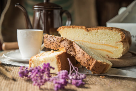 butter cake with props surrounded, selective focusの写真素材