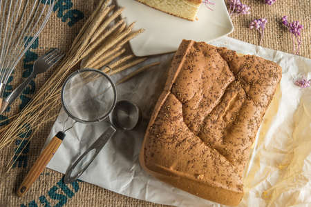 butter cake with props surrounded, selective focusの写真素材