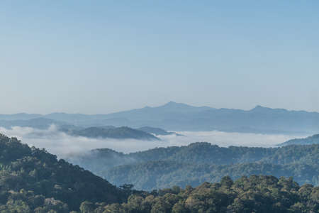 Mountain mist, Beautiful winter mountains landscapeの写真素材