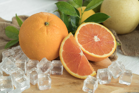 Oranges with fruits on the table, Clean eating concept.の写真素材