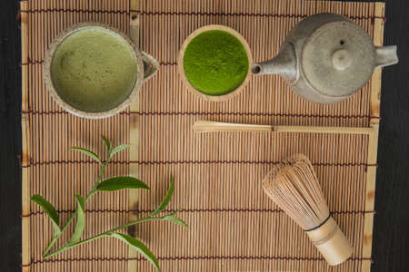Matcha. Organic Green Matcha Tea ceremony. Matcha powder. Cooking with matcha, recipeの写真素材
