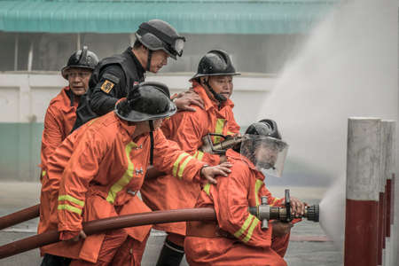 Lampang Thailand Aug. 30, 2018, Training and practice fire prevention plans, LPG gas storage.のeditorial素材