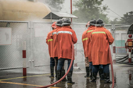 Lampang Thailand Aug. 30, 2018, Training and practice fire prevention plans, LPG gas storage.のeditorial素材