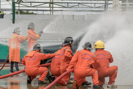 Training and practice fire prevention plans, LPG gas storage, Aug. 29, 2018.のeditorial素材