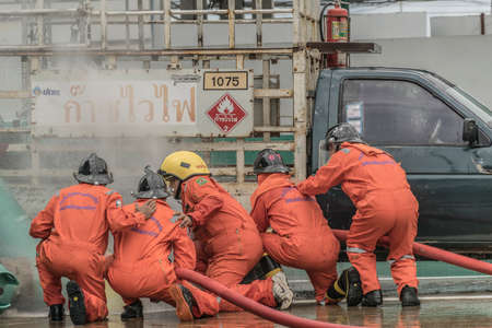Training and practice fire prevention plans, LPG gas storage, Aug. 29, 2018.のeditorial素材