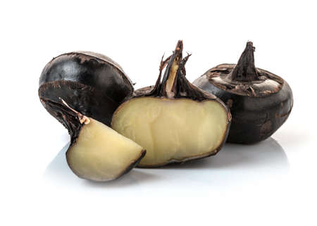 Isolated macro image of water chestnut on white background.の写真素材