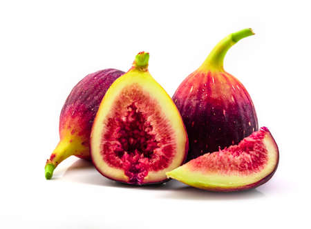 Fig isolated on white background, Fruits figs with fig leaves on white background.の写真素材