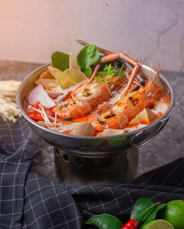Tom yum kung. Thai food style Seafood Hot Pot. Traditional Thai style food.の写真素材