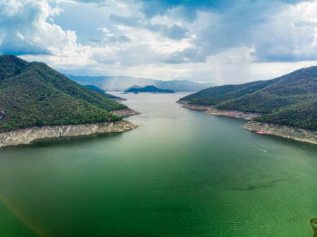 View of Bhumibol Dam, The dam is situated on the Ping in Tak Province Thailand.の写真素材