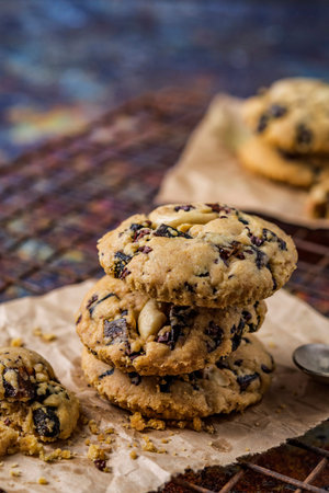 Chocolate chip cookies on rustic background, Homemade Chocolate Chip Cookie Dough.
