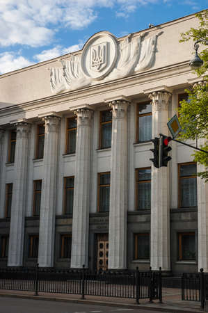 Kyiv / Ukraine - July 31, 2020: The Verkhovna Rada of Ukraine building from the side street view in may 2020のeditorial素材