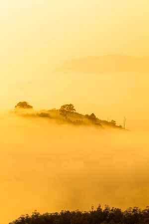 mountains under mist in the morning in Lampang ,Thailandの写真素材