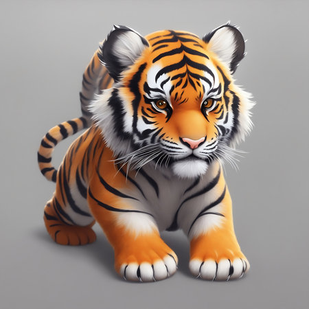 3D rendering of a tiger isolated on grey background. This is a computer generated and 3d rendered picture. Generative Alの素材