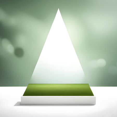 Illustration of a green podium on a green background with spotlights. Generative AIの素材